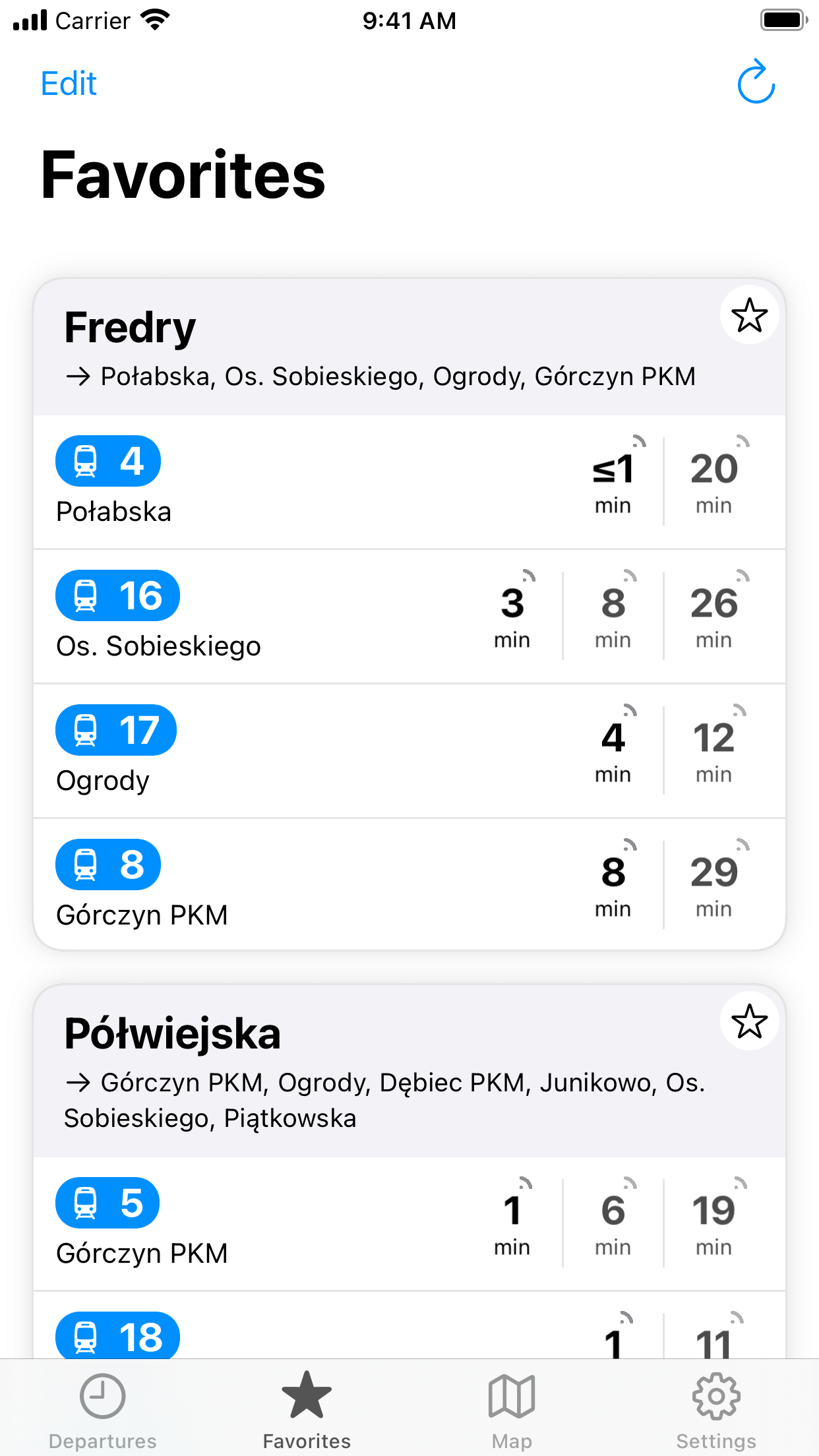 Departures - favorites - iOS