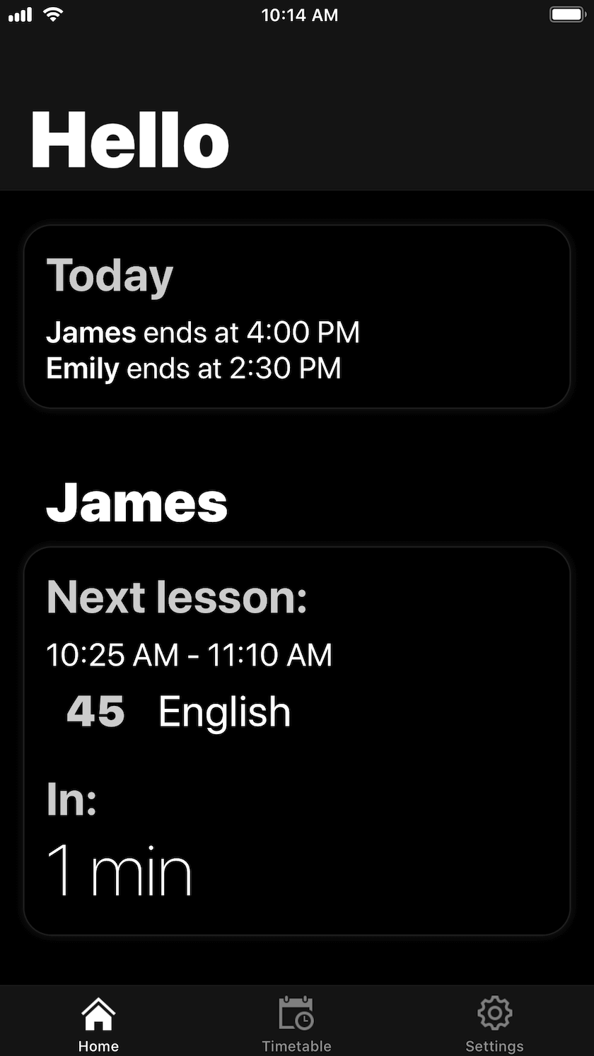 Timetable - Dark mode - iOS