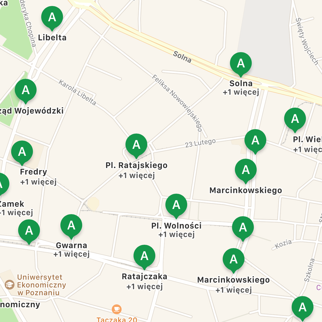Mapa przystanków w Poznaniu