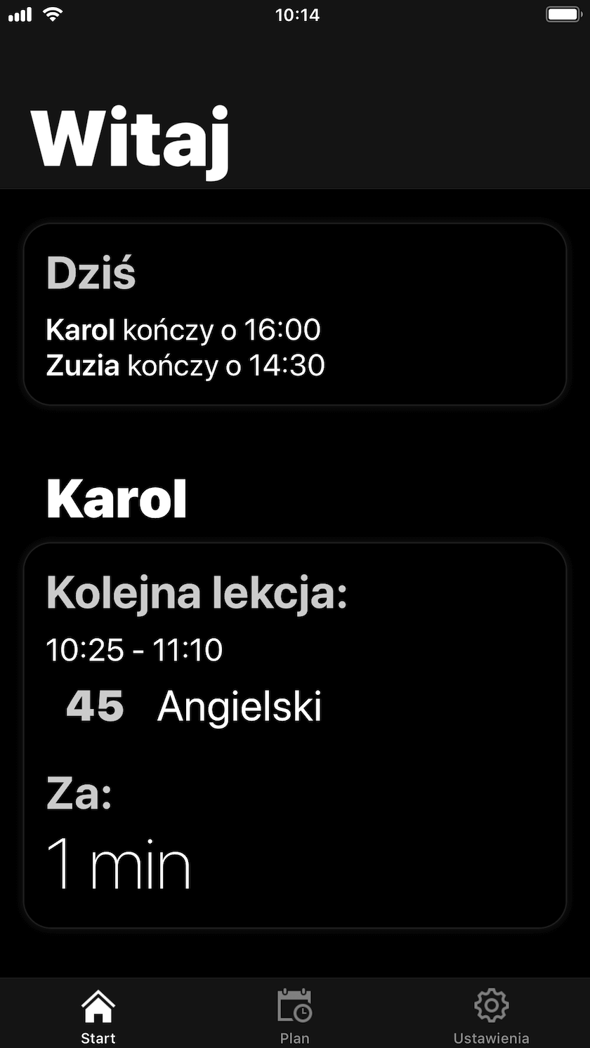 Plan lekcji - Tryb cimeny - iOS