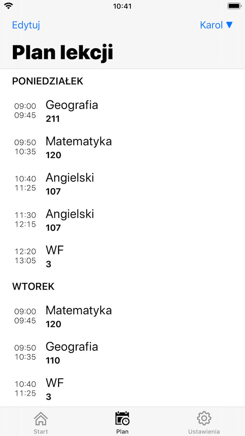 Plan lekcji - plan - iOS